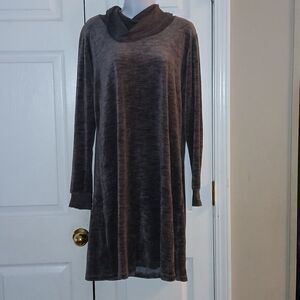 The Limited brown gray super soft cowl neck fall winter casual dress Sz L EUC